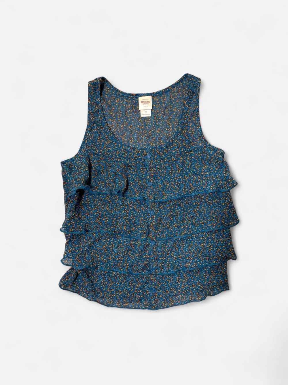 Mossimo Supply Co. Blue Floral Ruffle Tier Tank